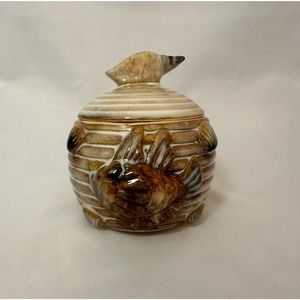 Fish and Sea Shell pottery ceramic dish with lid ocean themed